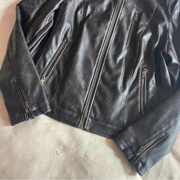 Levis- Classic Vintage Style Faux Leather Moto Racer Jacket Size XL Brown - Picture 5 of 12